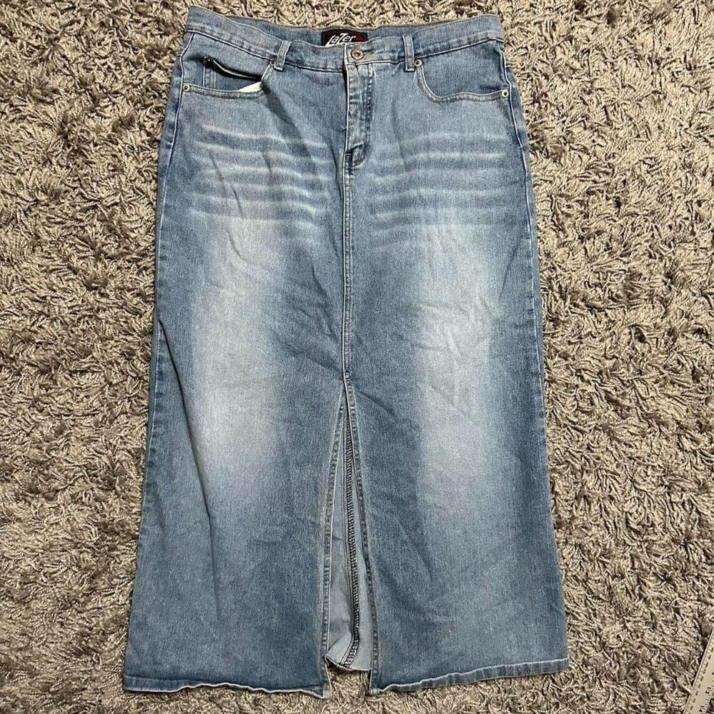 Vintage 2000s Denim Front Slit Midi Skirt Size 13 by Lazer